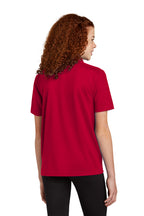 Sport-Tek YST740 youth UV performance school polo in Deep Red – model back view