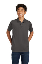 Sport-Tek YST740 youth UV performance school polo in Graphite – alternate model front view