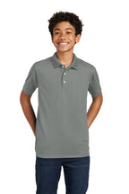 Sport-Tek YST740 youth UV performance school polo in Grey Concrete – alternate model front view