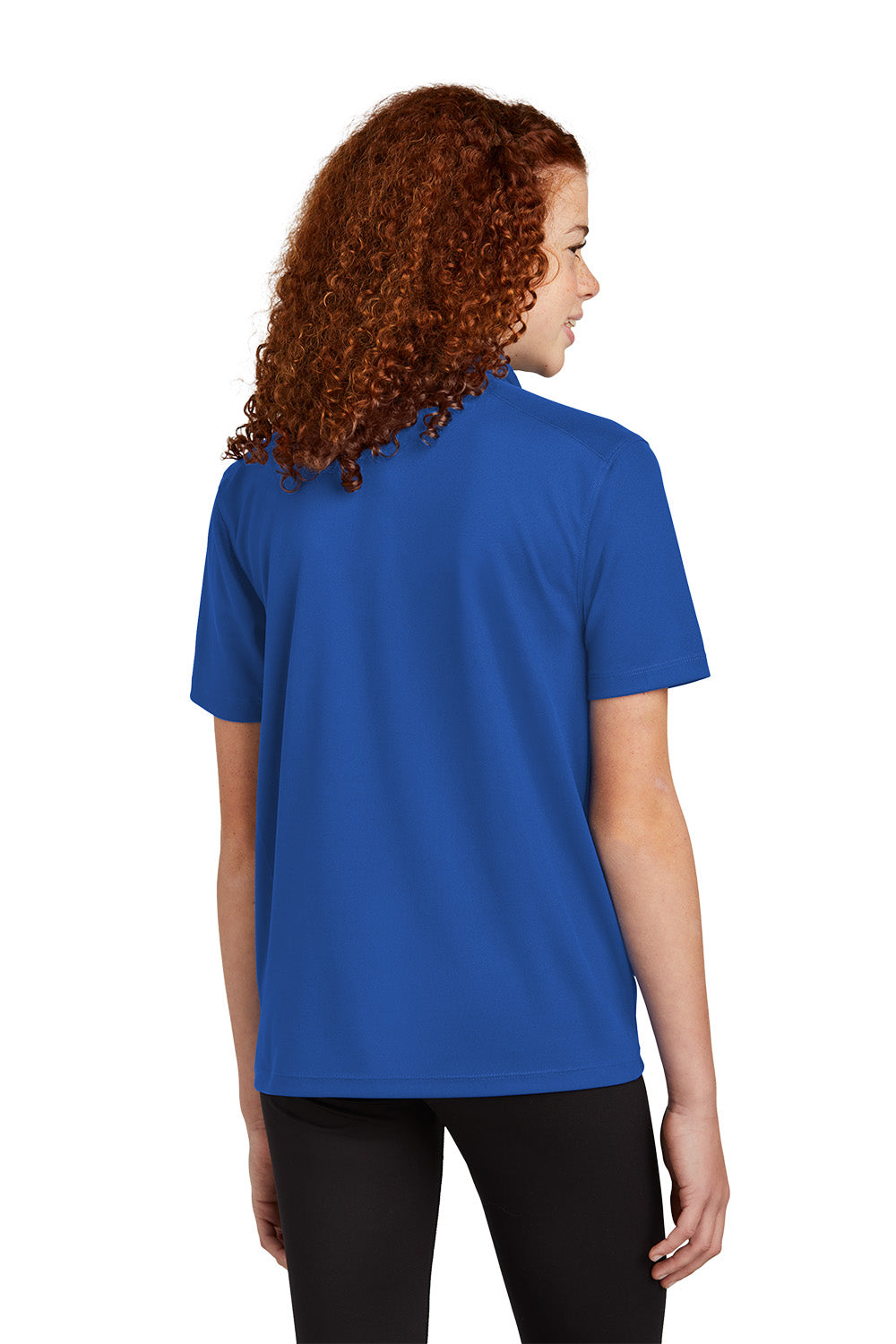 Sport-Tek YST740 youth UV performance school polo in True Royal – model back view