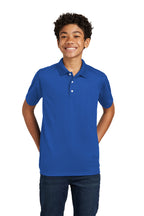 Sport-Tek YST740 youth UV performance school polo in True Royal – alternate model front view