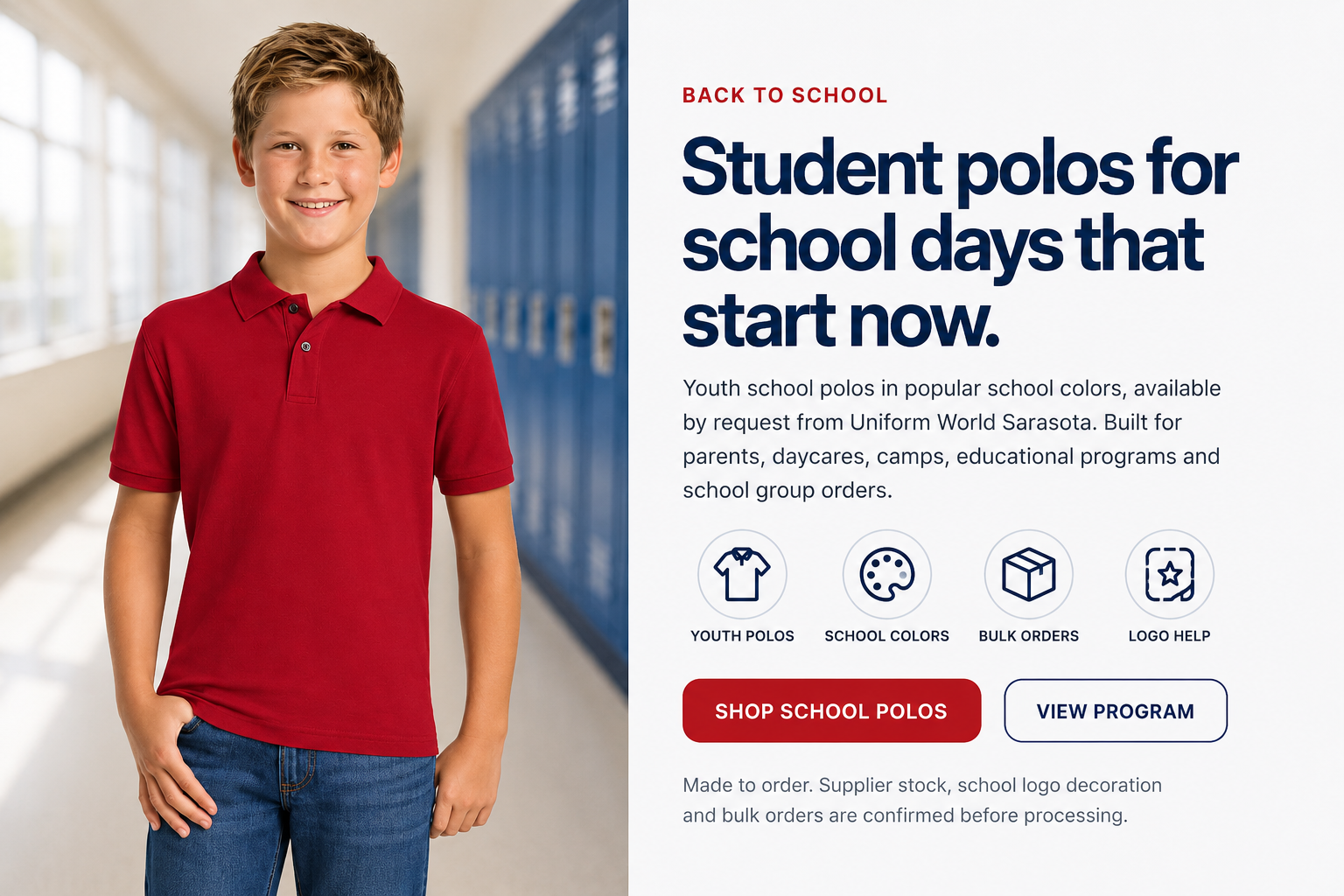 Back to School polos for students from Uniform World Sarasota
